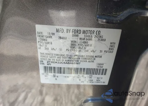 2010 Ford Edge Sel из США, поврежденный, VIN 2FMDK3JC5ABA65587